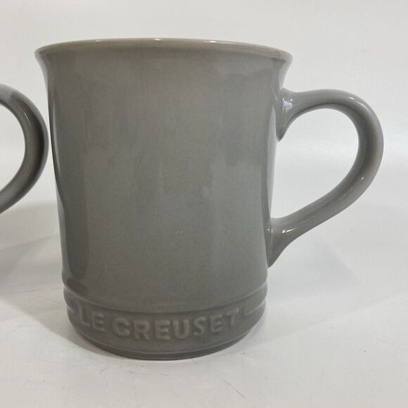 Le Creuset Coffee Tea Mug Gray Ceramic 4” Taupe Interior Set Of (2) - Picture 2 of 8